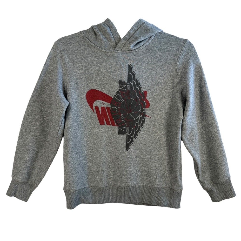 Nike Air Jordan Remix Sideways Upside‎ Down Logo Pullover Hoodie Gray Youth M